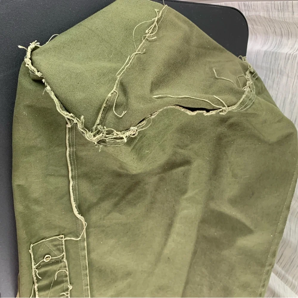 Green Olive Drab Zippered Canvas Duffle Bag.